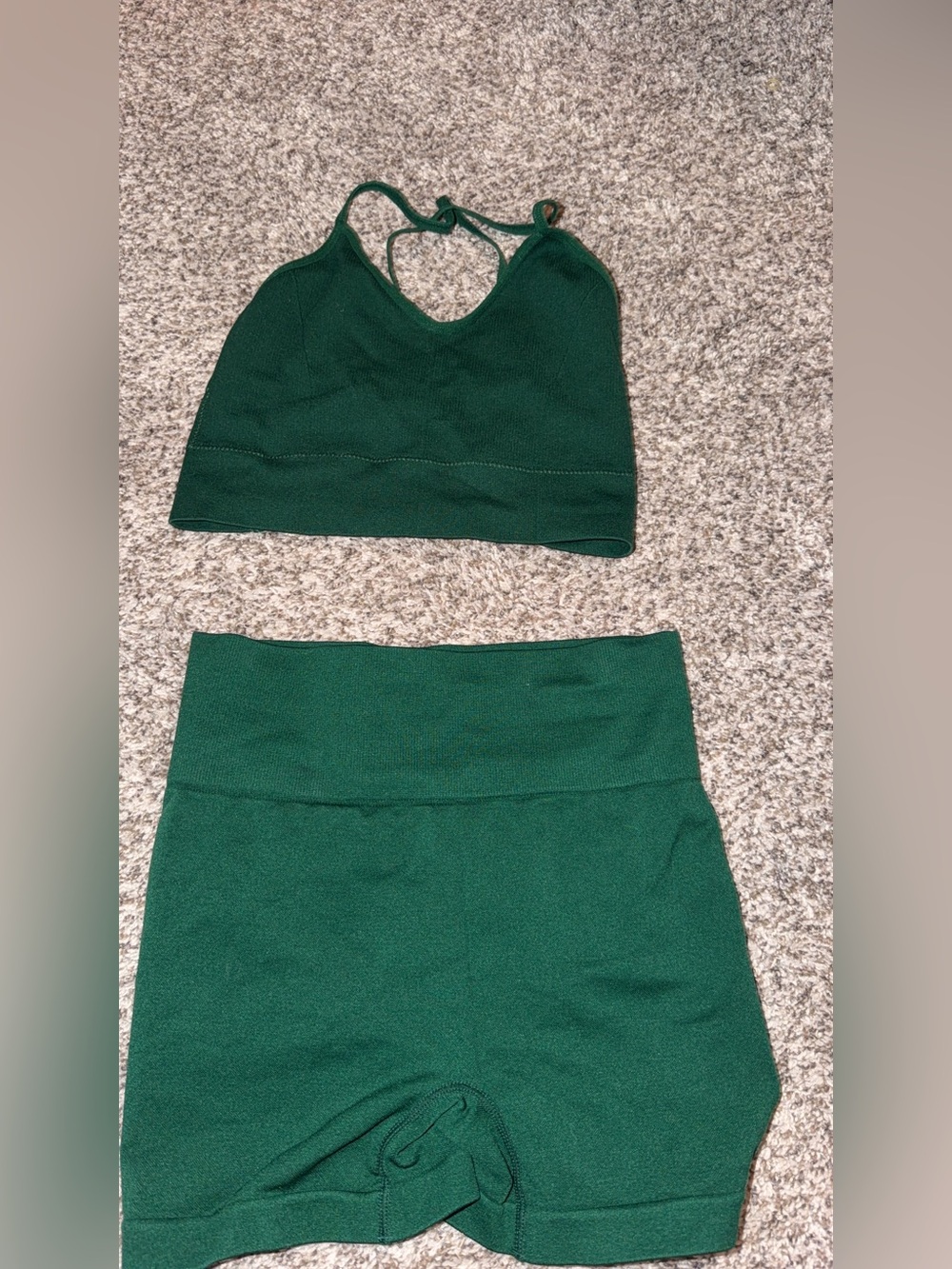 SHEIN Forest Green High-Waist Bike Shorts with Matching Bralette